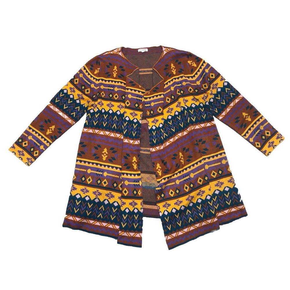 Andre by Unit Cardigan Sweater Women's 1X Orange Stripe Aztec Southweatern‎ Boho